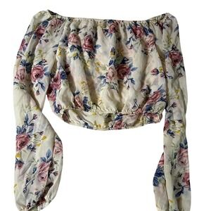 Chocolate USA Floral Off Shoulder Crop Top Long Sleeve Size M